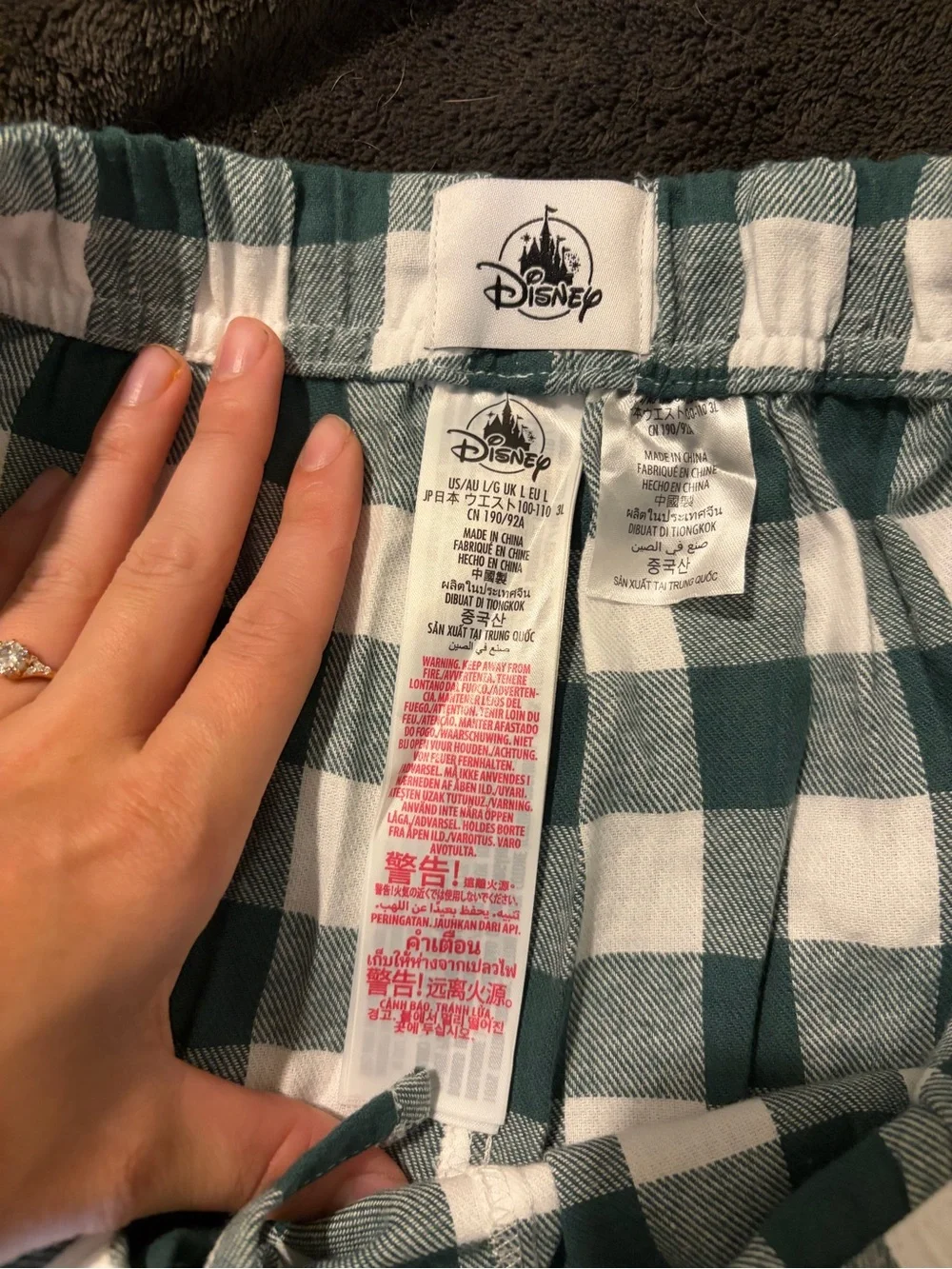 Women’s Disney Green and White Checkered Kids Pajama Set with Character Pocket - Picture 8 of 10